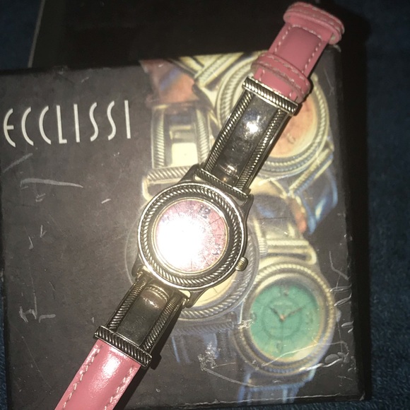 sterling silver watch with pink leather band - Picture 1 of 3